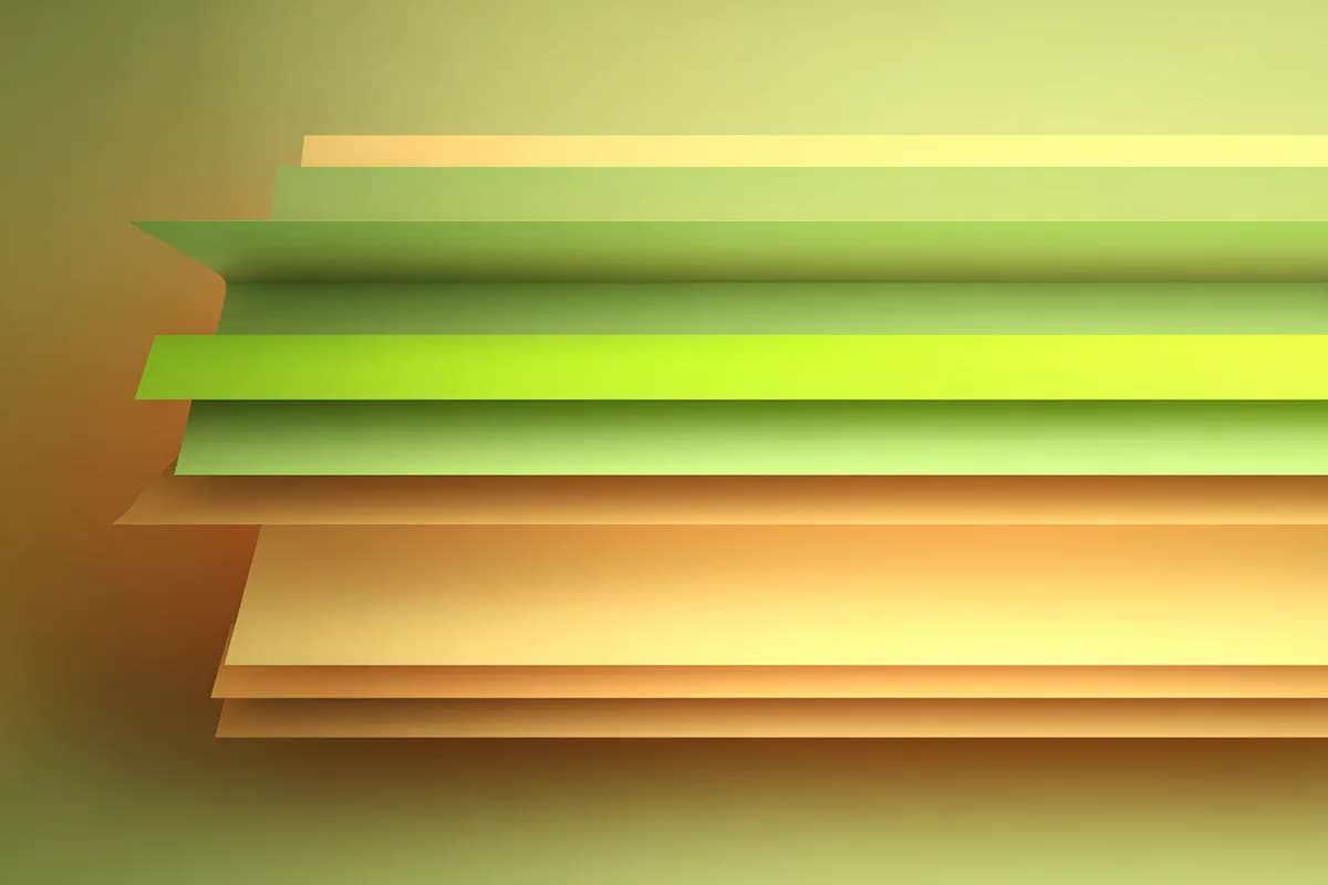 Ilustração editorial de uma pilha horizontal de folhas de papel atravessada por uma faixa lime fina, sugerindo uma parcela retirada na fonte.