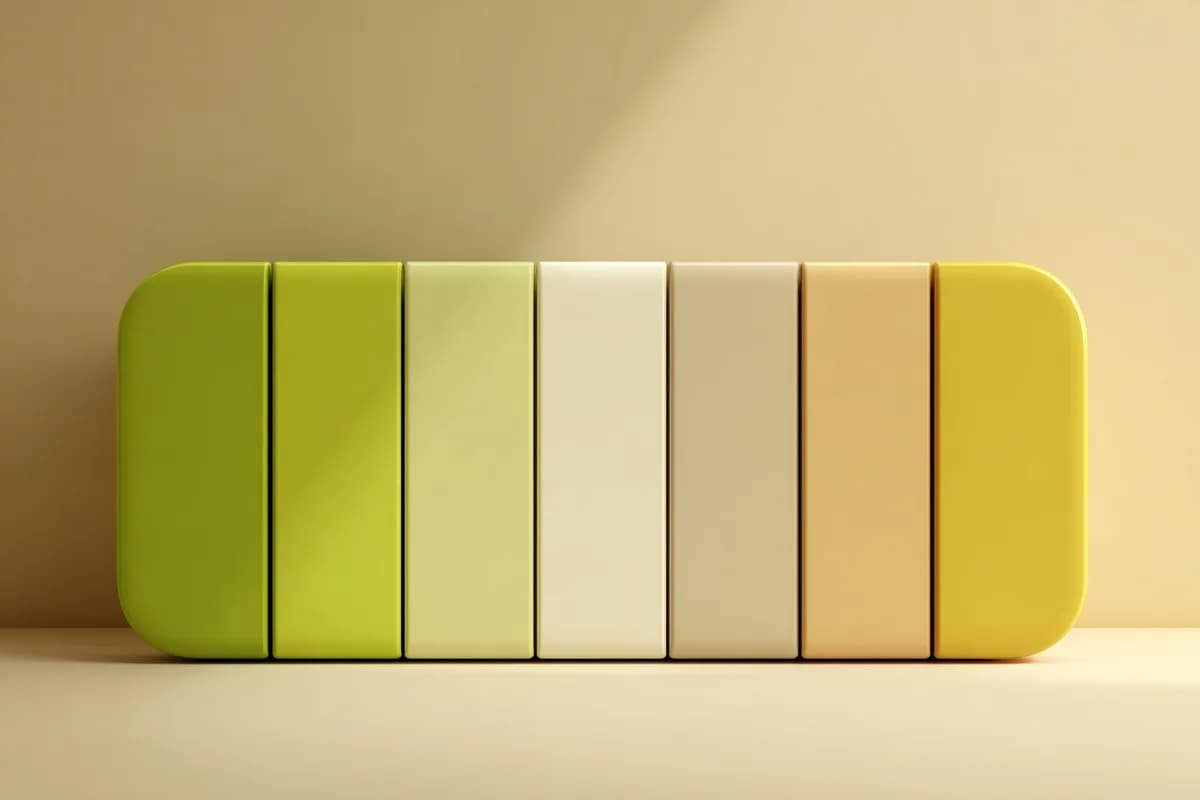 Ilustração editorial de uma sequência horizontal de sete blocos arredondados em tons de lime, areia e creme, sugerindo uma fatura dividida em parcelas iguais ao longo do tempo.